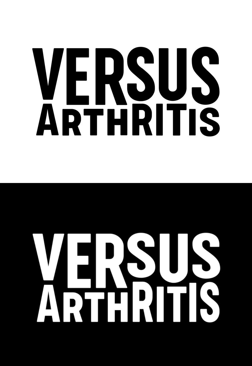 Versus arthritis text logo repeated as inverse of black and white