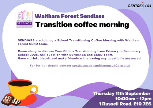 Flyer with text advertising a coffee morning
