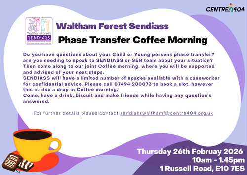 Flyer with text advertising a coffee morning