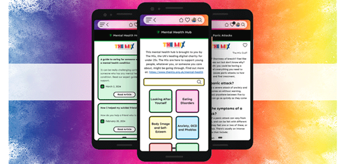 Images showing screens from the Mental Health Hub on the Camden Pocket PA App