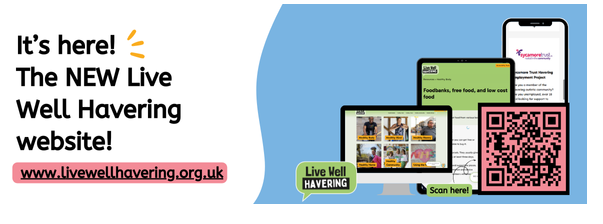 laptop, iphone and tablet displaying LiveWell site content. QR code