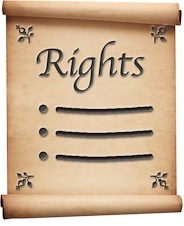 A scroll with the word "rights" written on 