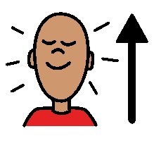 A head showing a smiling face with an arrow pointing up beside it