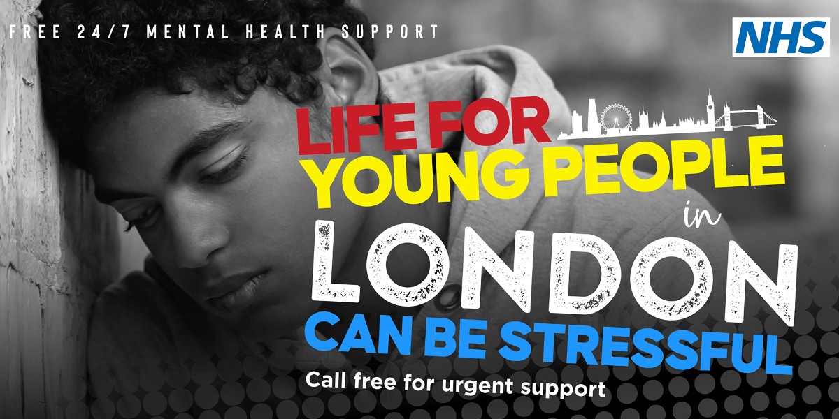 Black and White Image with coloured writing saying Life for Young People in London can be Stressful
