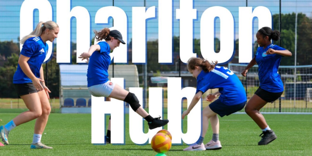 Girls playing football at the Charton Hub Fun football session