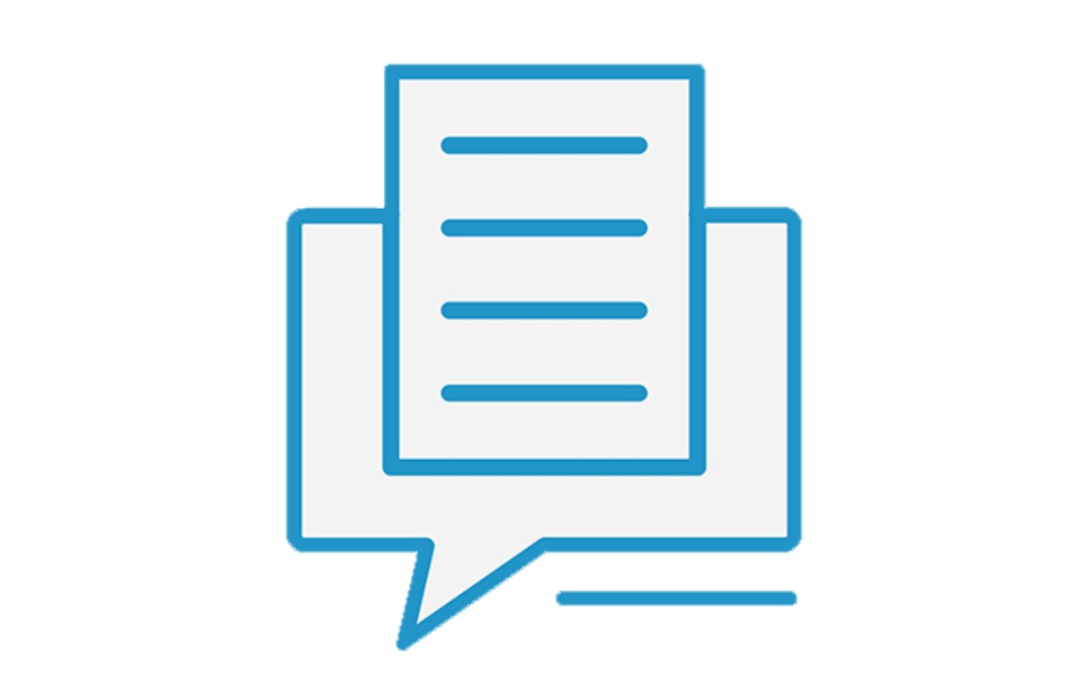 an illustrated image of a speech bubble with a piece of lined paper