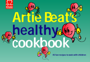 Red cartoon hearts on the cover titled; Artie beats healthy cookbook 