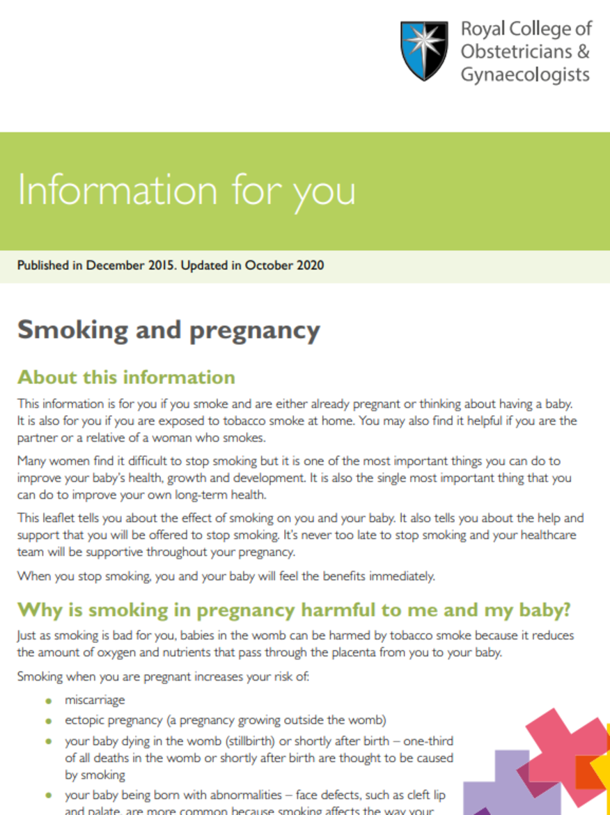 factsheet on smoking in pregnancy 