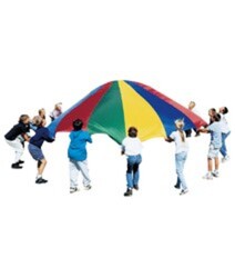 Children playing with the colourful activity parachute 