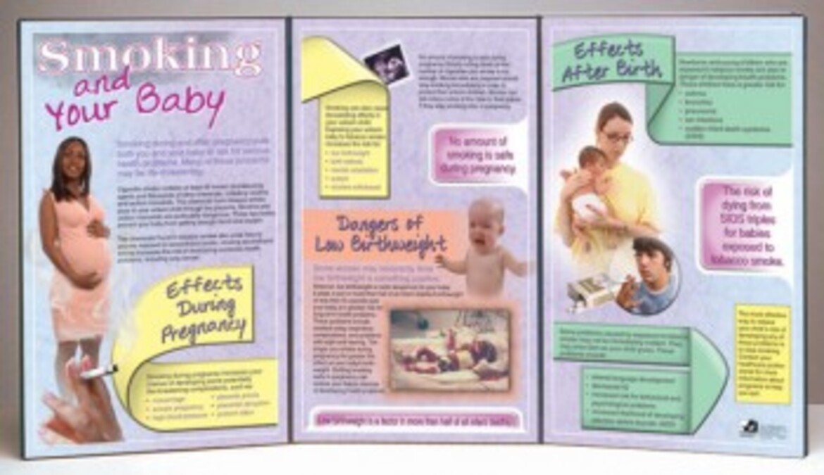 folding display outlining hazards of smoking whilst pregnant 