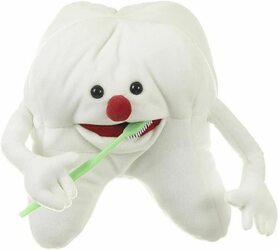 white tooth puppet with toothbrush 