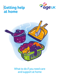 pan, dustpan and brush with laundry on the front cover titled Getting help at home