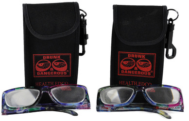pair of glasses with case behind 