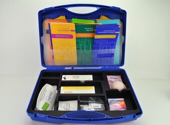 Contraception case open displaying contraceptive methods