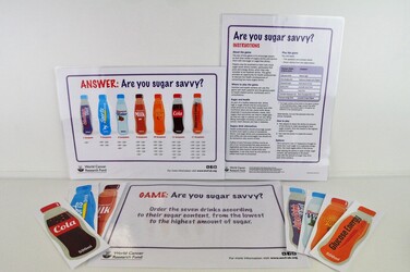 Are you sugar savvy activity pack, with cartoon popular drinks, answer sheet and information guide behind