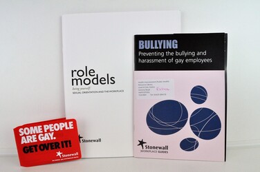 Two information guides titled Bullying- preventing the bullying and harassment of gay employees 