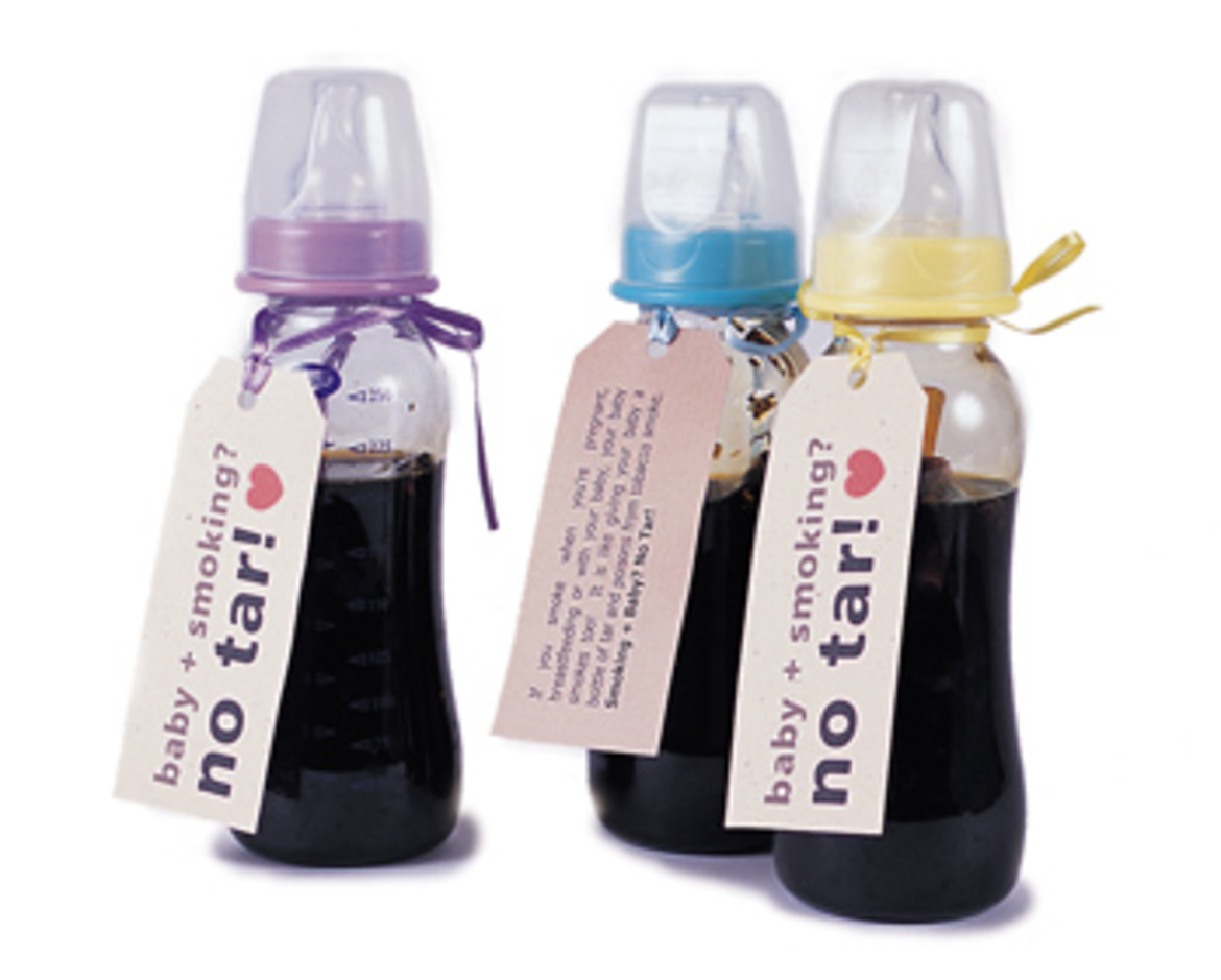 Bottles with tar