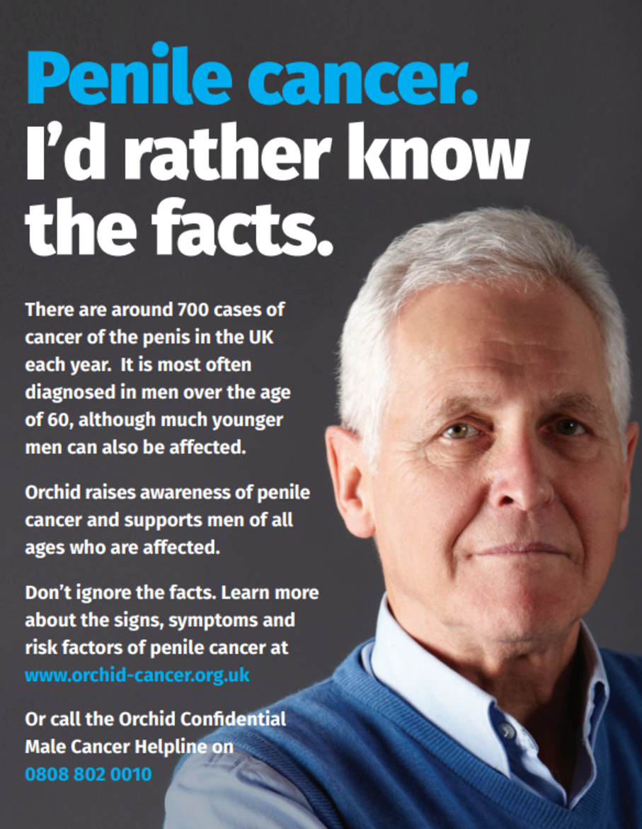 Male on the right hand side with facts on penile cancer 