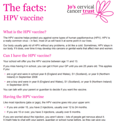 Mini factsheet with HPV vaccine facts 