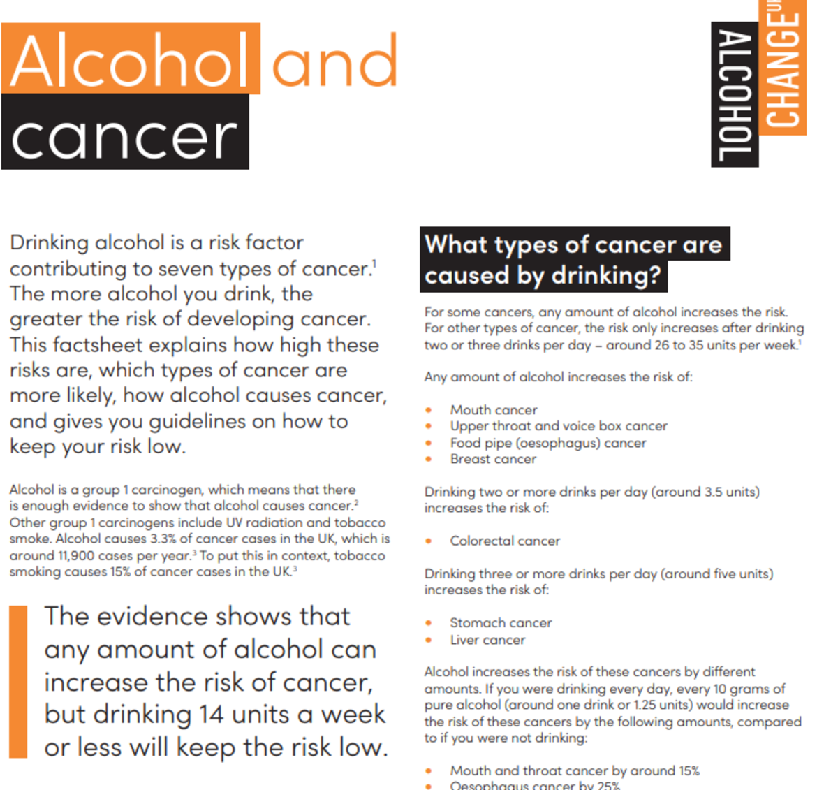factsheet for alcohol and cancer 