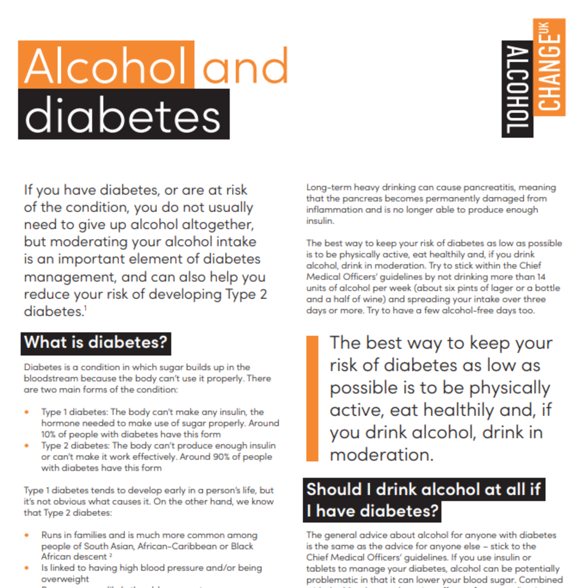 factsheet on alcohol and diabetes