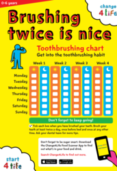 Brushing twice is nice, colourful calendar to help with when to brush teeth. 