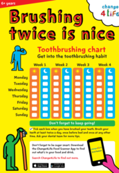 Brushing twice is nice, colourful calendar to help with when to brush teeth. 