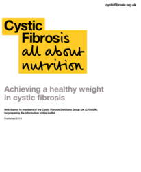 white information leaflet cover highlighted yellow Cystic Fibrosis all about nutrition 