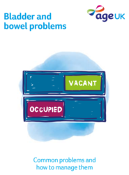 White leaflet background with a image of vacant and occupied toilet sign, titled Bladder and bowel problems- common problems and how to manage them