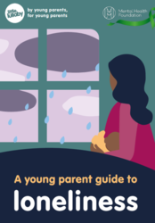 Young woman with baby looking out of the window to cloudy and rainy weather, titled a young parent guide to loneliness 