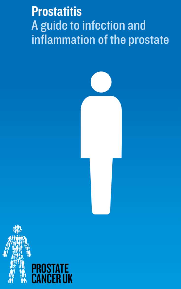 Blue leaflet background with white figure in the middle titled prostatitis 