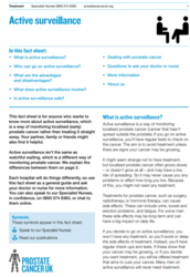 Front of the factsheet has lots of information on active surveillance in prostate cancer.  