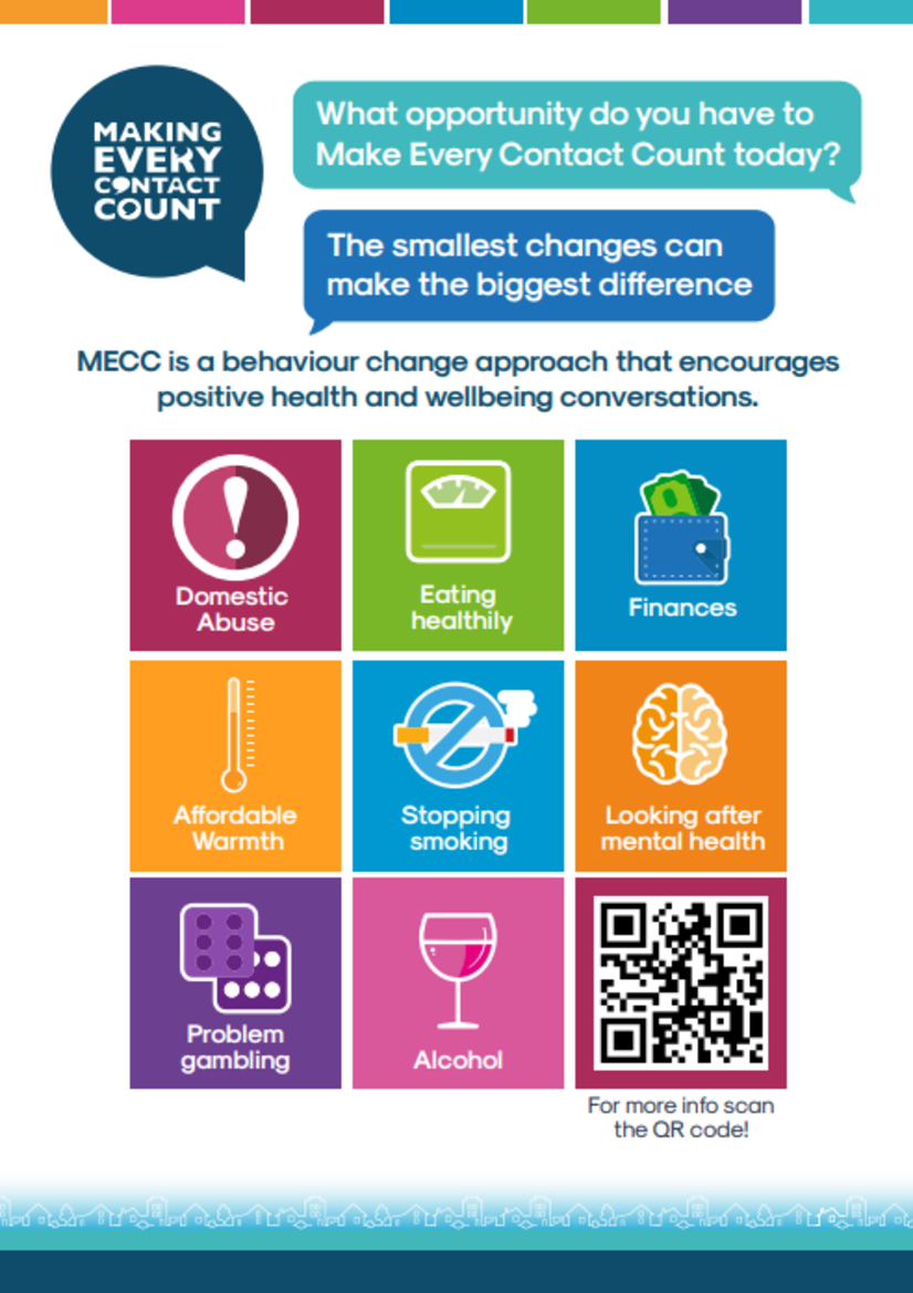MECC poster with colourful blocks for each category
