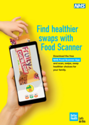 A hand holding a phone with a screen showing a food packet 