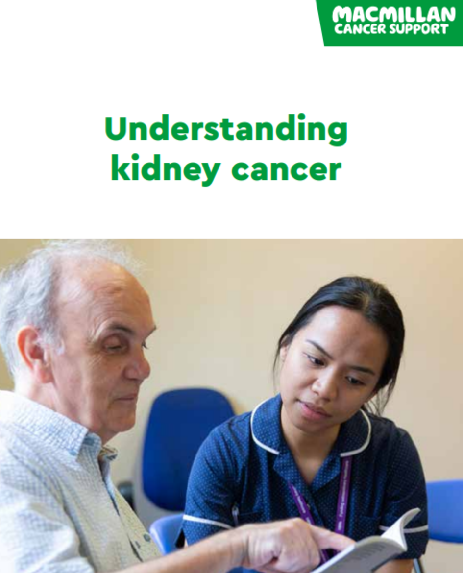 Man looking through booklet with nurse