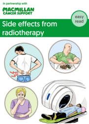 leaflet cover showing different people who are experiencing side effects from radiotherapy 