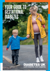 Pregnant woman walking holding a young boys hand titled; Your guide to gestational diabetes 