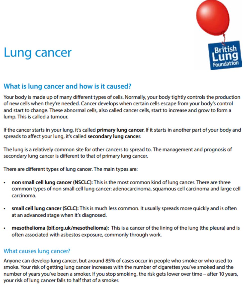 blue leaflet with clouds titled lung cancer 