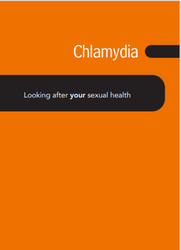 Orange and black leaflet titled, Chlamydia-looking after your sexual health 