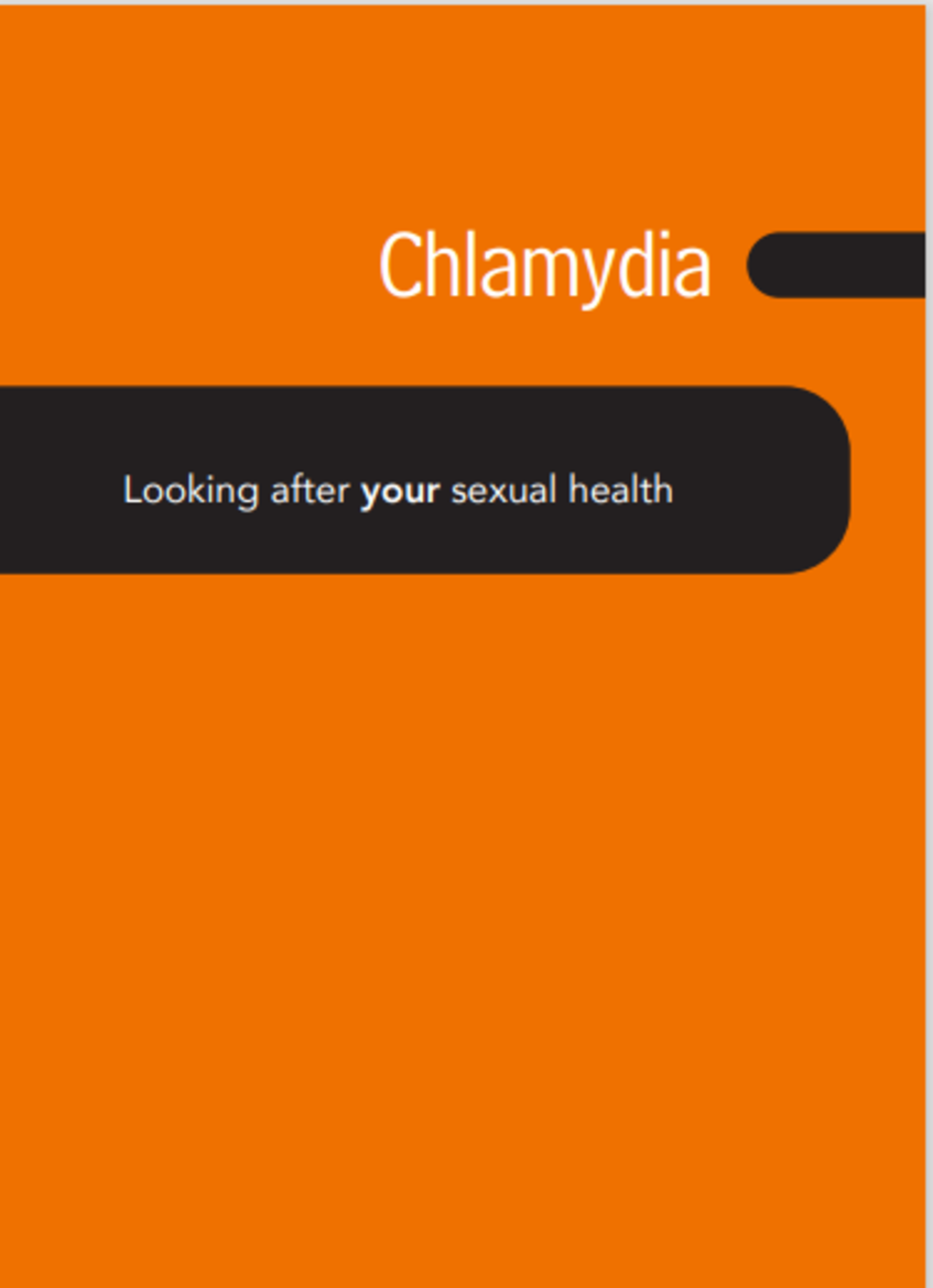 Orange and black leaflet titled, Chlamydia-looking after your sexual health