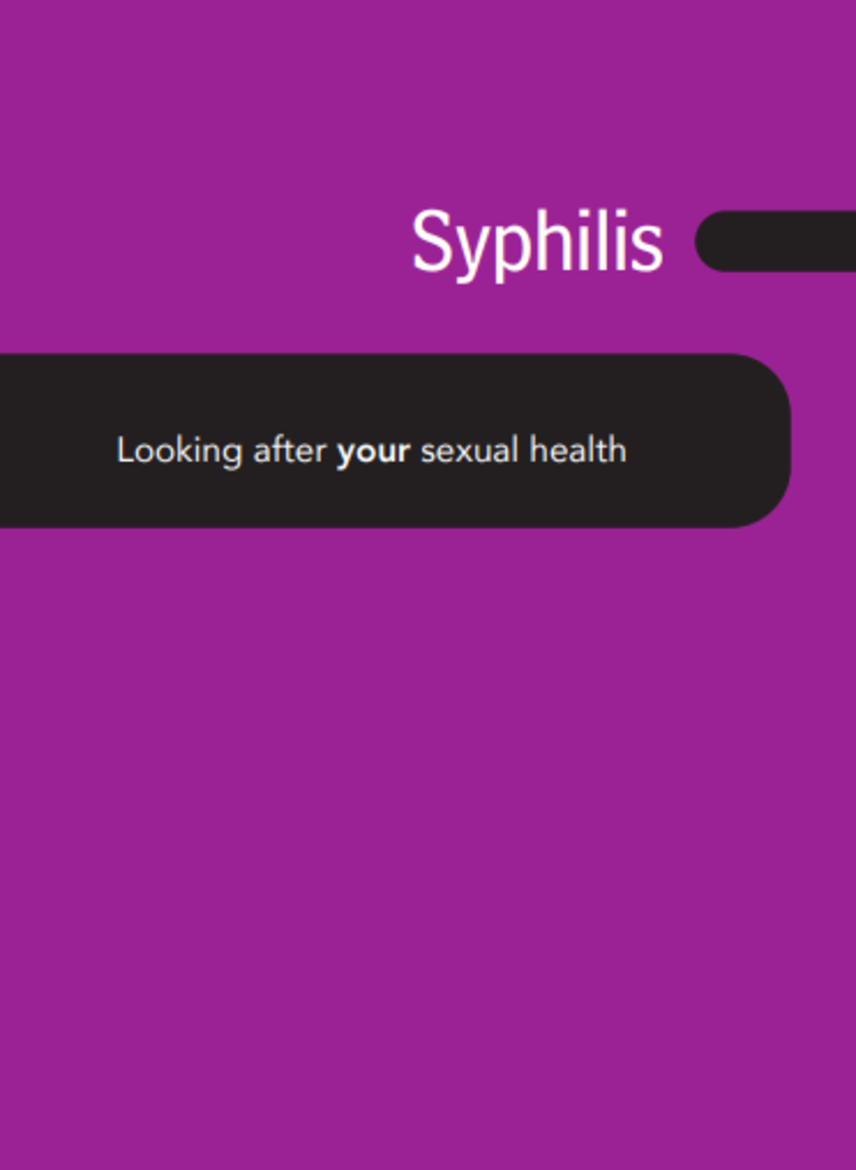 Purple and black leaflet cover titled: Syphilis looking after your health