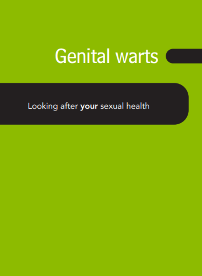 Green and black leaflet cover titled: Genital warts, looking after your sexual health