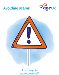 Warning sign shown on the front page of the leaflet titled Avoiding scams